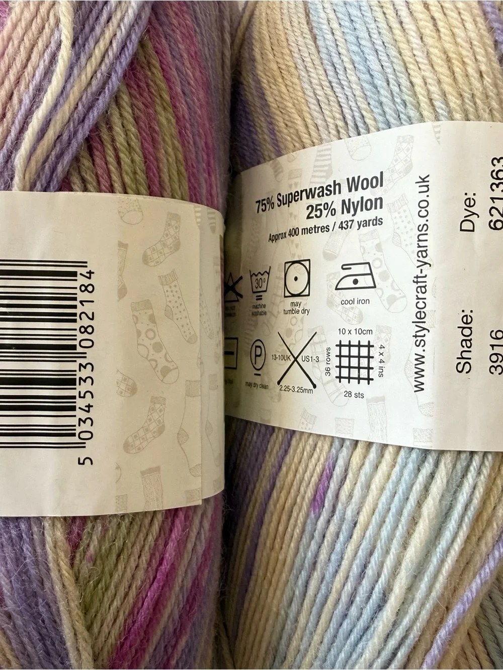Stylecraft All Star Variegated Yarn - Pastel Lavender, Pink, Cream - 3 Skeins
